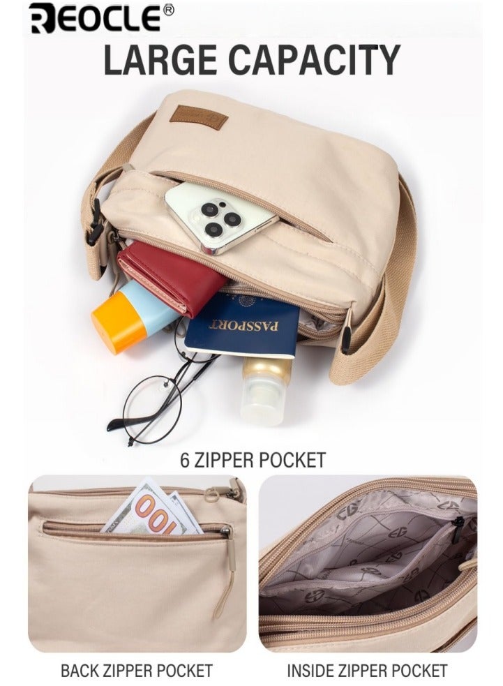 REOCLE Women's Canvas Crossbody Bag with 6 Pocket Design and Adjustable Strap Small Shoulder Purse with Phone compartment for Casual Travel Use - Image 5