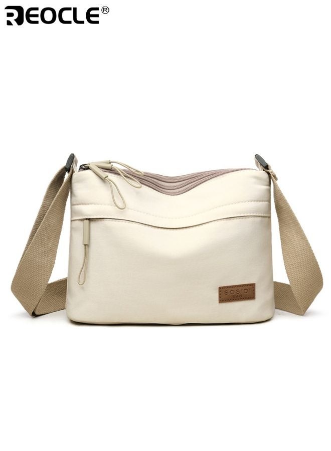 REOCLE Women's Canvas Crossbody Bag with 6 Pocket Design and Adjustable Strap Small Shoulder Purse with Phone compartment for Casual Travel Use - Image 2