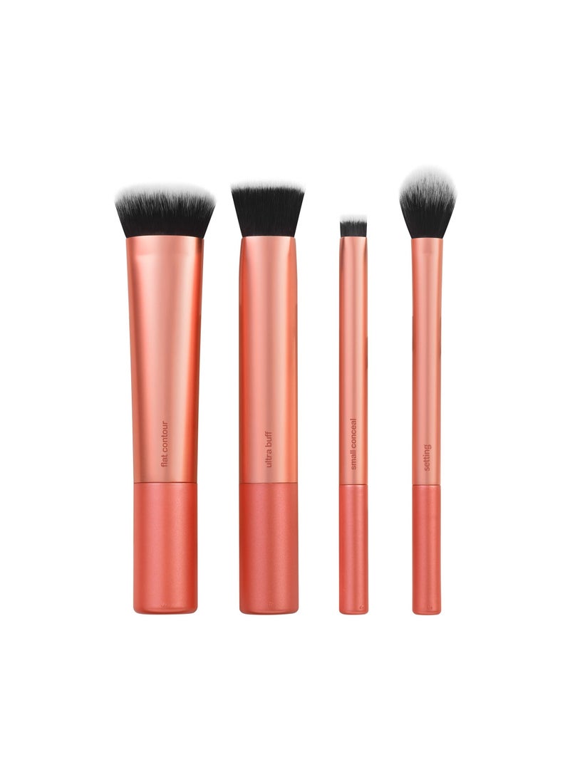 SOLARAE 4-Piece Face Makeup Brush Set with Synthetic Bristles for Blending & Buffing Concealer, Foundation, & Contour; Compatible with Liquid, Cream & Powder Products. - Image 1