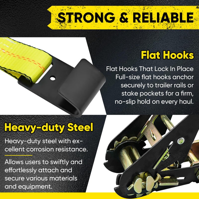 Bolvixor 4 Pack Car Tie Down Straps for Trailers - 2" x 96" - 9900LBS Break Strength - Heavy Duty Tire Ratchet Straps with Flat Hooks for Hauling UTV, SUV, Truck, Any Cars - Image 3