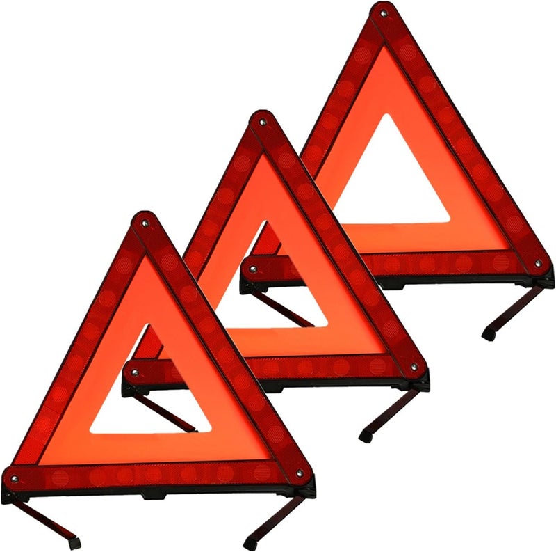 KAFEEK Reflective Warning Triangle for Vehicles, Emergency Warning Triangle Roadside Safety Triangle Kits, Day and Night Visibility for Car Breakdowns, Accidents, Fog Rain, 3-Pack - Image 1