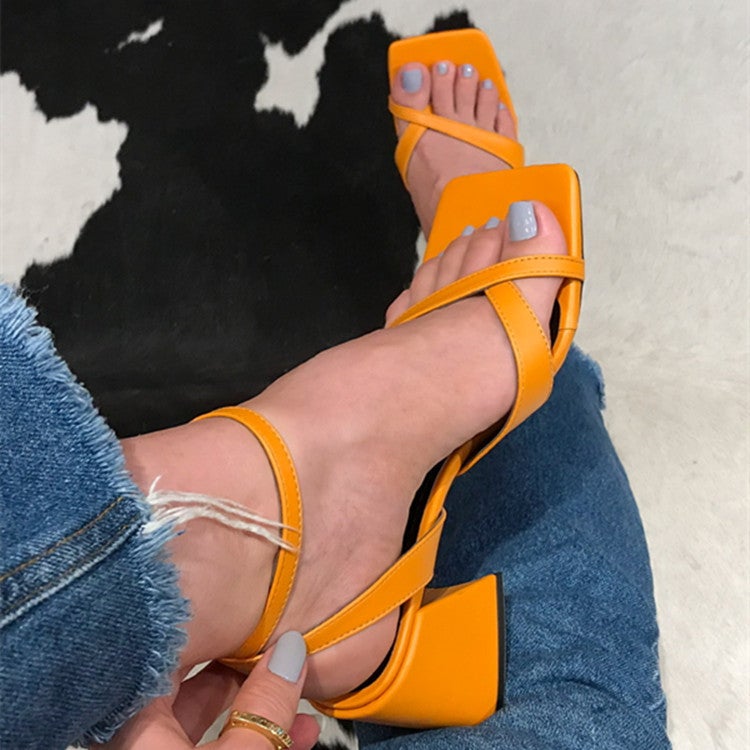 Plus Size Chunky Heel Fashion Sandals for Women Orange 