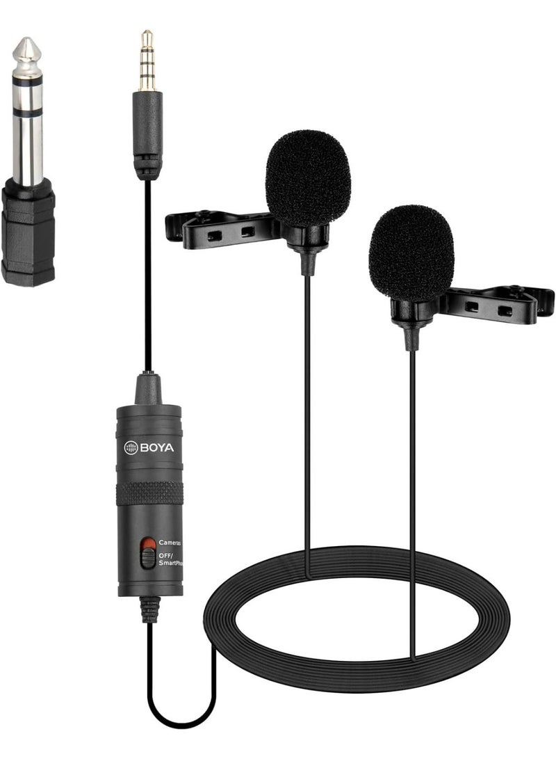 Dual Lapel Microphone – Omnidirectional Clip-on Mic for DSLR, iPhone, Android, Laptop, YouTube, Interviews (3.5mm Dual Input) - Image 1