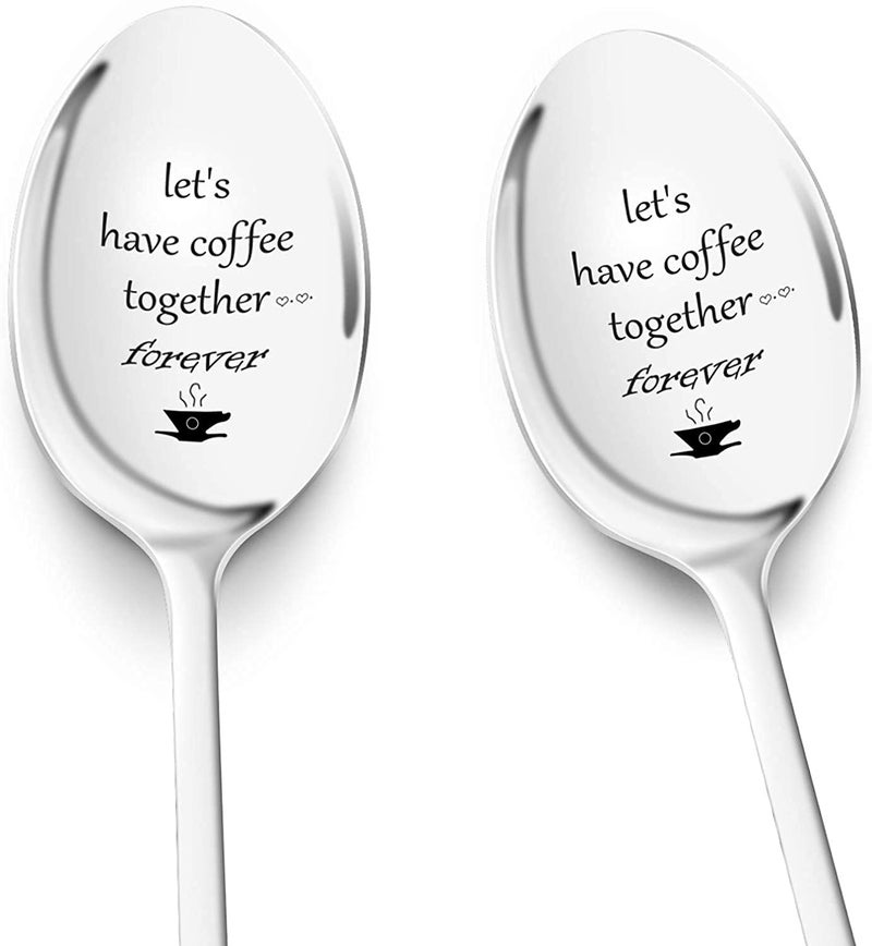 PRSTENLY Anniversary Christmas Birthday Gifts for Her Him Engraved Coffee Spoon 2 Pcs Personalized Stainless Steel Spoon Couple Gifts Valentines Day Wedding Engagement Graduation Gifts for Couples