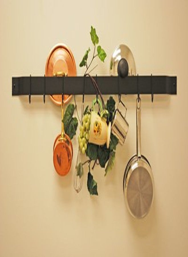Rogar 36" Wall Mounted Bar Rack in Black with Black Hooks - Image 3