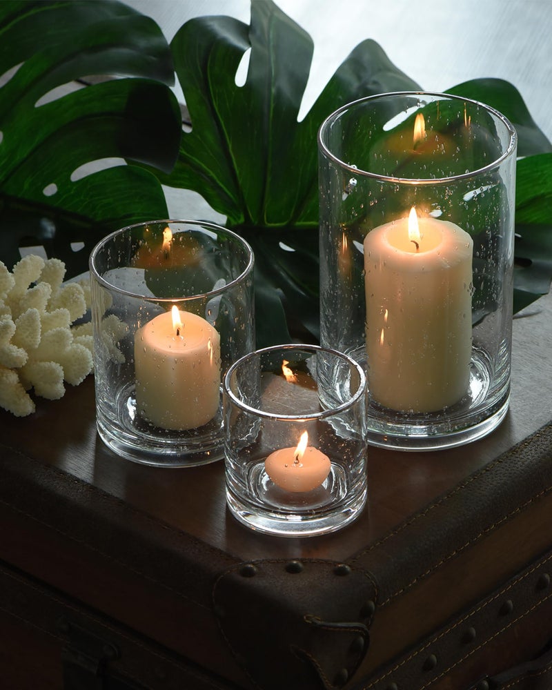 ARIAMOTION Hurricane Glass Candle Holders Set, Pillar Votive,Clear Seeded Bubbles Cylinder Vase,Modern Rustic Table Centerpieces Bulk, 3 Sizes 8 Inch 5 Inch 3.5 Inch Height - Image 1