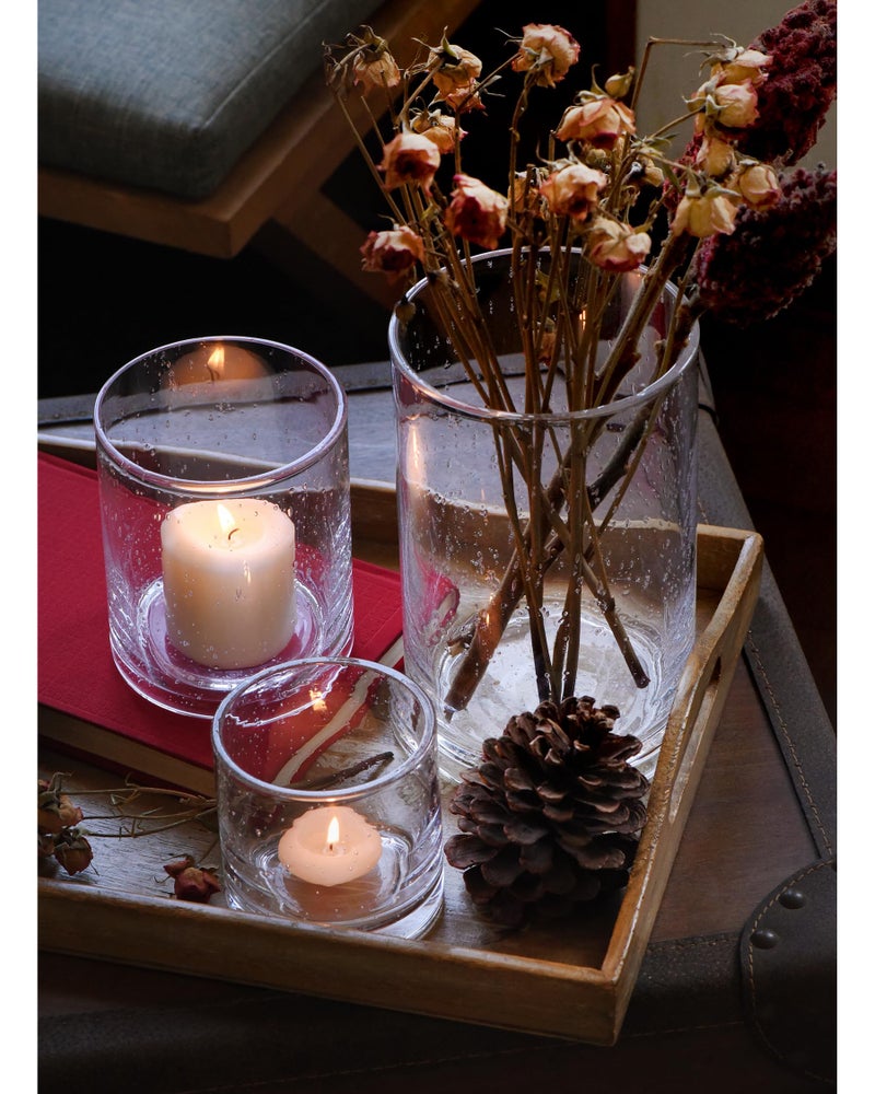ARIAMOTION Hurricane Glass Candle Holders Set, Pillar Votive,Clear Seeded Bubbles Cylinder Vase,Modern Rustic Table Centerpieces Bulk, 3 Sizes 8 Inch 5 Inch 3.5 Inch Height - Image 2