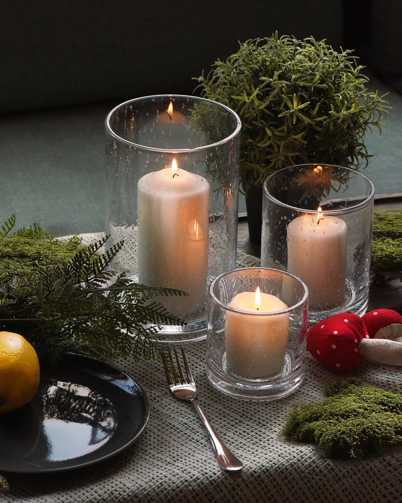 ARIAMOTION Hurricane Glass Candle Holders Set, Pillar Votive,Clear Seeded Bubbles Cylinder Vase,Modern Rustic Table Centerpieces Bulk, 3 Sizes 8 Inch 5 Inch 3.5 Inch Height - Image 3