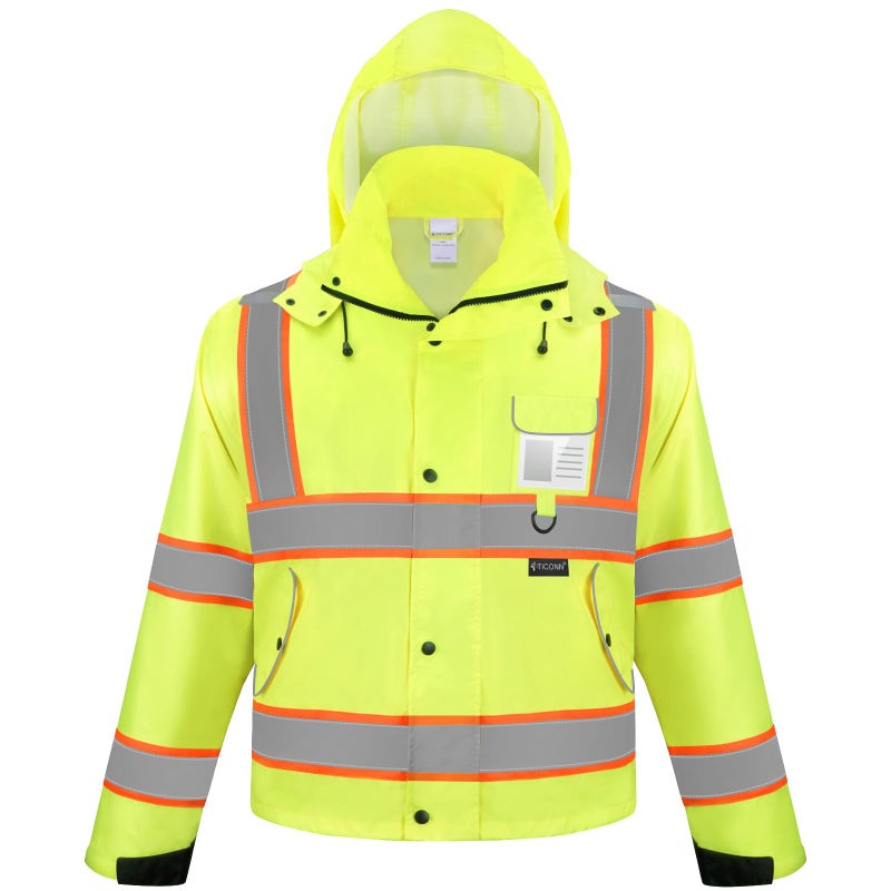 TICONN Reflective Rain Jacket Safety Jacket, Waterproof Hi Vis Rain Coat, Class III High Visibility Coat - Image 1
