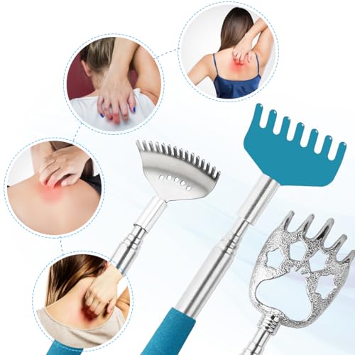 Yeipis 3 Pack Different Back Scratcher Metal Portable Telescoping Back scratchers, Extendable Back Massager Tool with Beautiful Box, Great Stocking Stuffers for Men Women Kids Adults（Blue） - Image 2