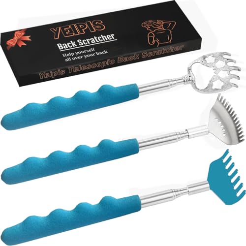 Yeipis 3 Pack Different Back Scratcher Metal Portable Telescoping Back scratchers, Extendable Back Massager Tool with Beautiful Box, Great Stocking Stuffers for Men Women Kids Adults（Blue） - Image 1