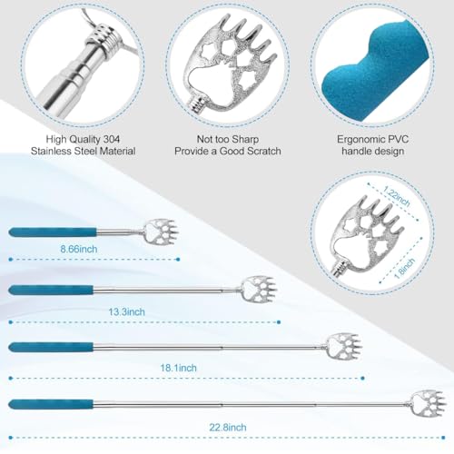 Yeipis 3 Pack Different Back Scratcher Metal Portable Telescoping Back scratchers, Extendable Back Massager Tool with Beautiful Box, Great Stocking Stuffers for Men Women Kids Adults（Blue） - Image 3