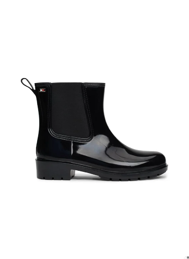 TOMMY HILFIGER Women's Patent Cleat Rain Boots, Black