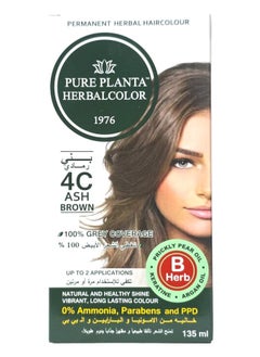 PURE PLANTA Permanent Herbal Hair Colour 4C Ash Brown 135ml  - Image 1