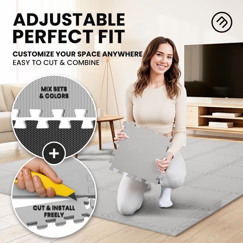 bemaxx Gym Mats Set - 18 pcs EVA Interlocking Foam Floor Tiles (12.6"x12.6"x0.4") 18sqft Protective Gym Flooring Sports Home Workout Exercise Mats Puzzle Garage Fitness Play-Room Pool Treadmill Bike - Image 4