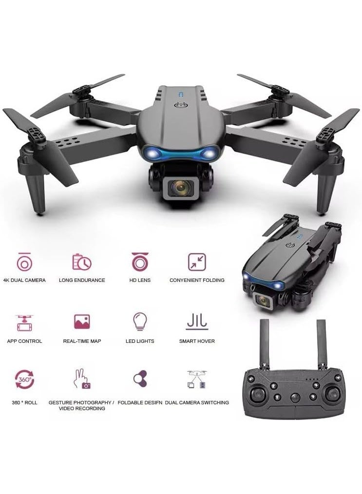 واحة الألعاب طائرة درون ذكية قابلة للطي بكاميرتين 4K، تحكم عبر التطبيق FPV، تثبيت الارتفاع، حركات 360°، تحكم بالإيماءات مع حقيبة حمل - Image 2