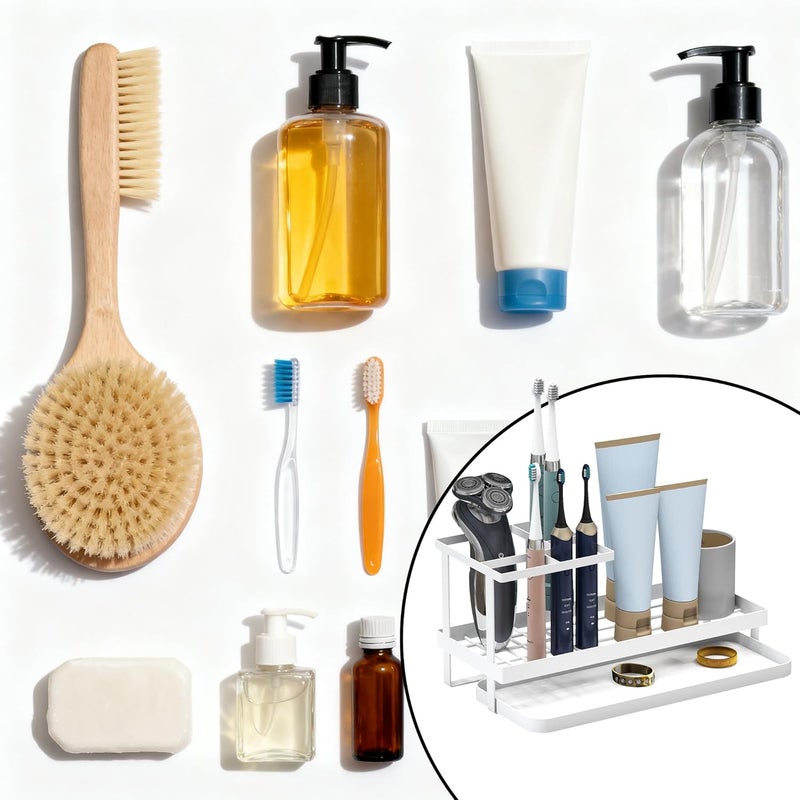QUELIEN Toothbrush Holders for Bathroom,Carbon Steel Bathroom Organizer Countertopr for Electric Toothbrush,Toothpaste and Razors-Which is Perfect for Countertop Storage,Shower,Sink (White) - Image 3