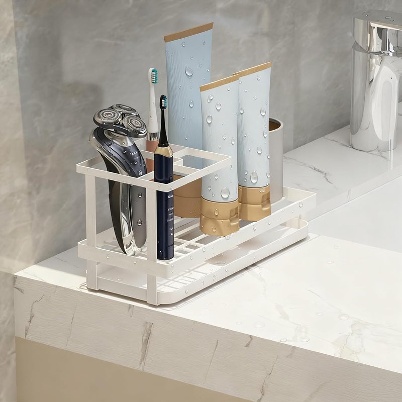 QUELIEN Toothbrush Holders for Bathroom,Carbon Steel Bathroom Organizer Countertopr for Electric Toothbrush,Toothpaste and Razors-Which is Perfect for Countertop Storage,Shower,Sink (White) - Image 2