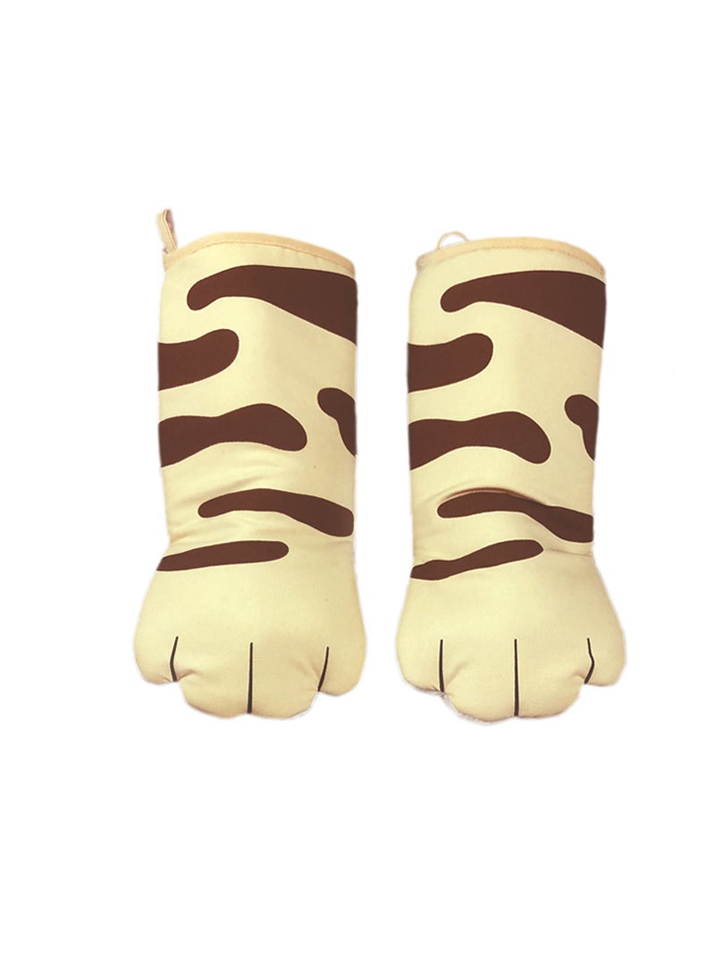 Generic - New Cotton Cat Paw Oven Gloves Heat Resistant A pair of orange cat's claw gloves - Image 1