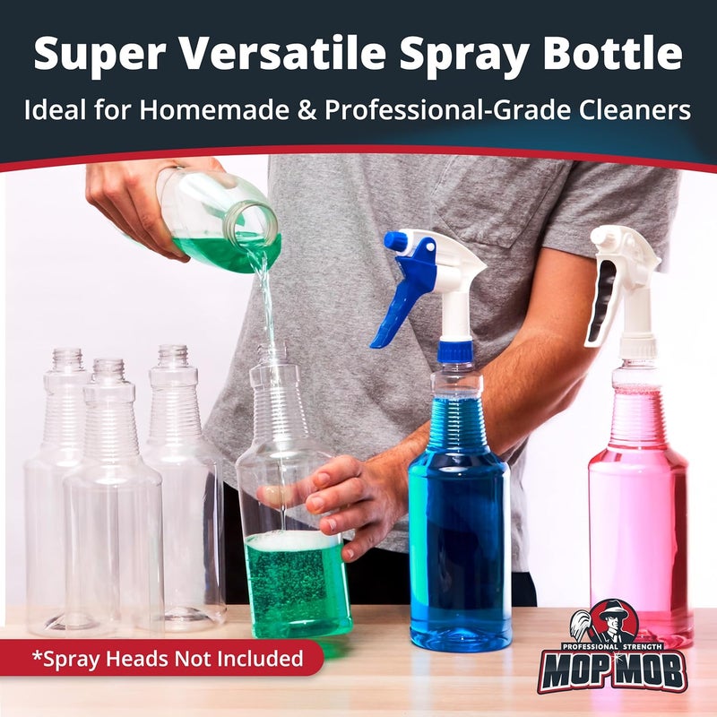 Mop Mob Pro Grade, BPA-Free 32oz Spray Bottle 3 Pack - Bottles ONLY. Spray Heads NOT Incl. Clear, 32 Oz Heavy Duty Plastic Bottles for Spraying Chemicals and Bleach. Best Home and Commercial Cleaning Supplies - Image 5