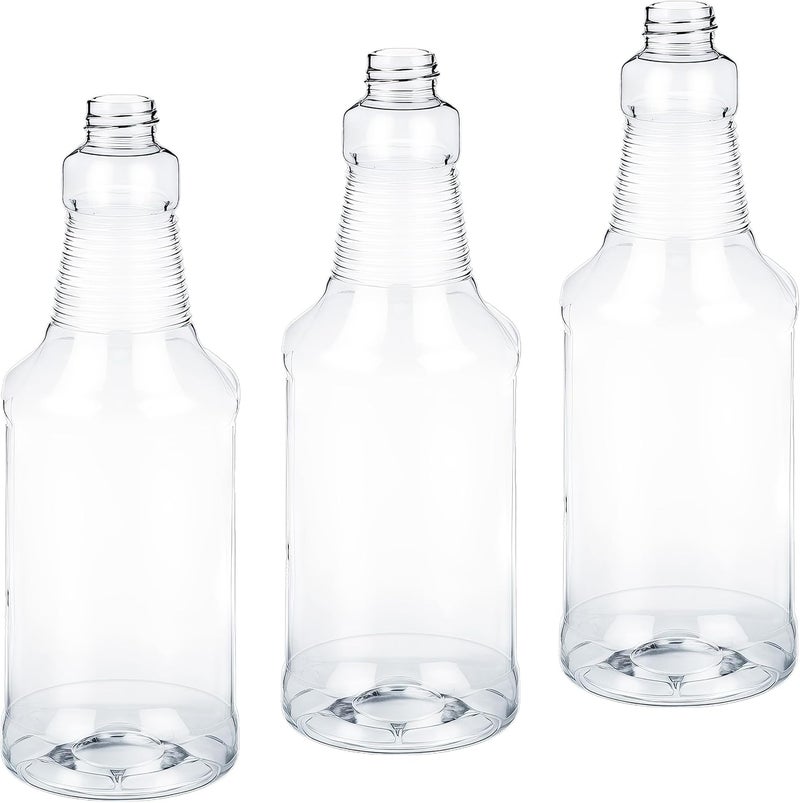 Mop Mob Pro Grade, BPA-Free 32oz Spray Bottle 3 Pack - Bottles ONLY. Spray Heads NOT Incl. Clear, 32 Oz Heavy Duty Plastic Bottles for Spraying Chemicals and Bleach. Best Home and Commercial Cleaning Supplies - Image 1