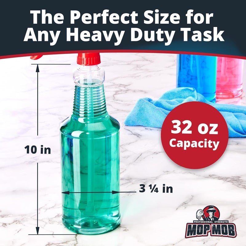 Mop Mob Pro Grade, BPA-Free 32oz Spray Bottle 3 Pack - Bottles ONLY. Spray Heads NOT Incl. Clear, 32 Oz Heavy Duty Plastic Bottles for Spraying Chemicals and Bleach. Best Home and Commercial Cleaning Supplies - Image 3