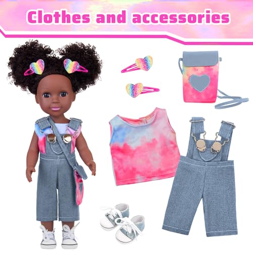 UNICORN ELEMENT Black Baby Doll with TieDye Rainbow Top and Clothes Set 145 Inch Silicone Realistic Girl Doll - Image 5