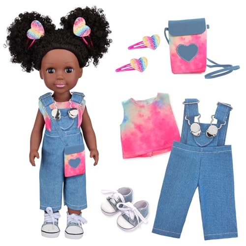 UNICORN ELEMENT Black Baby Doll with TieDye Rainbow Top and Clothes Set 145 Inch Silicone Realistic Girl Doll - Image 1