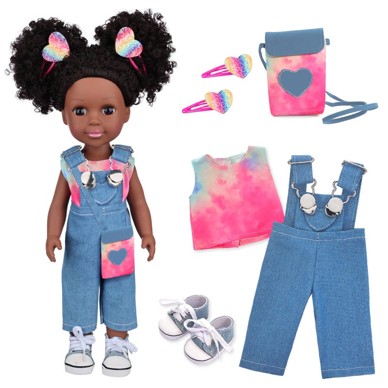 UNICORN ELEMENT Black Baby Doll with TieDye Rainbow Top and Clothes Set 145 Inch Silicone Realistic Girl Doll - Image 3