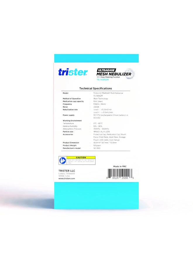 trister Ultraease Mesh Nebulizer TS‑143NZM — Solution For Multiple Respiratory Discomfort, Easy Inhale, Level Adjustment, Ultrafine Particles, Portable, White - Image 4