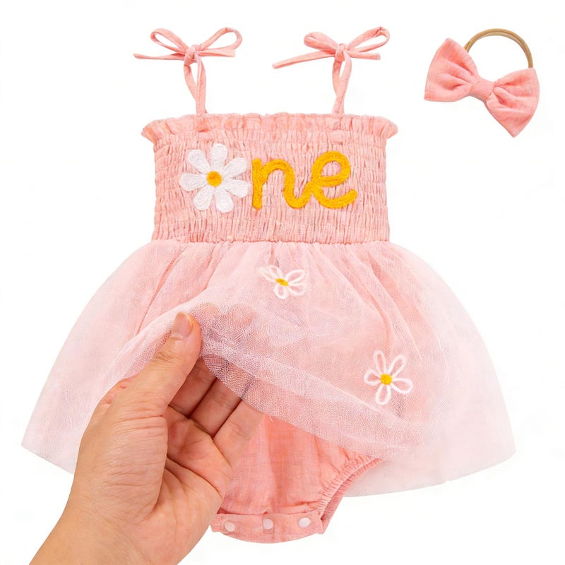 TITKKOP Baby Girl 1st Birthday Clothes One Year Old Tulle Romper Sleeveless Bodysuit Cake Smash Outfits(pink6,12-18M) - Image 3