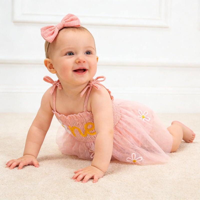 TITKKOP Baby Girl 1st Birthday Clothes One Year Old Tulle Romper Sleeveless Bodysuit Cake Smash Outfits(pink6,12-18M) - Image 5