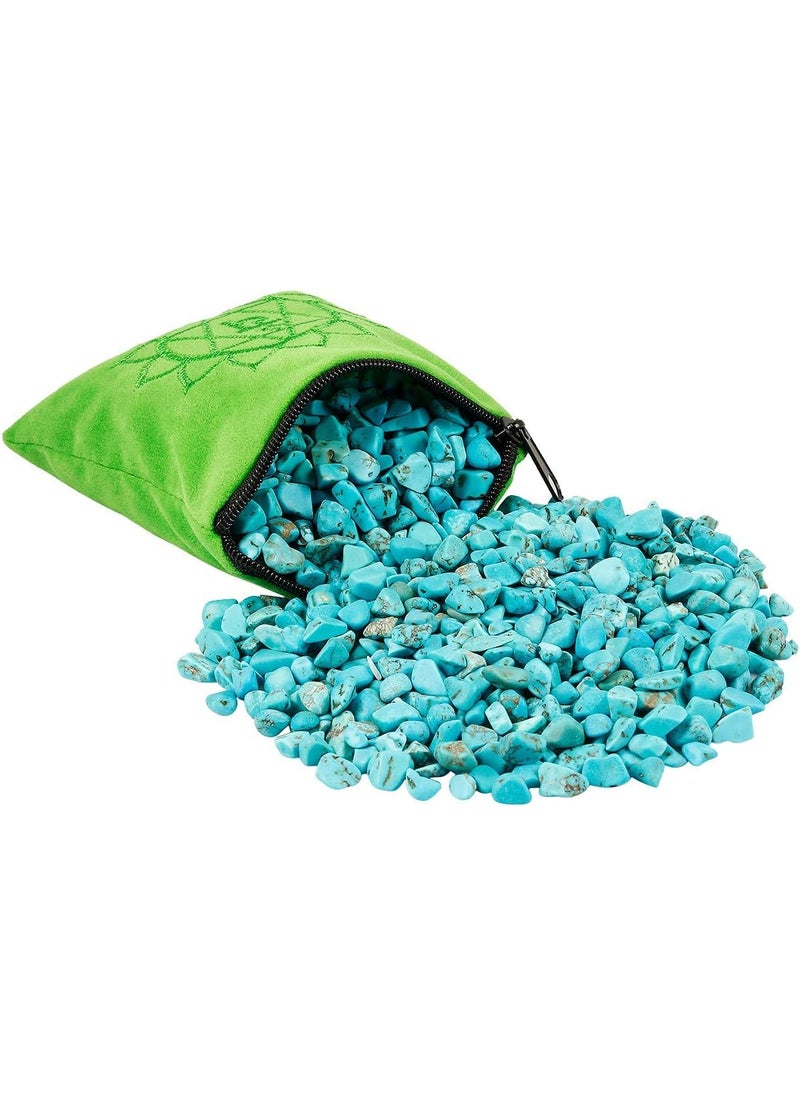 SUNYIK SUNYIK Green Howlite Turquoise Tumbled Chip Stone, Heart Chakra Crystal Pillow for Healing Reiki, Sphere Sculpture Figurine Point Display Stand 