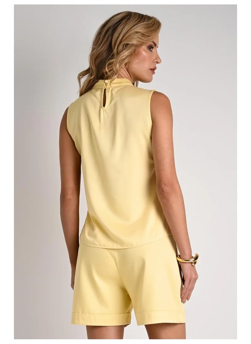 Carmen Steffens High Neck Blouse with Yellow Crossover