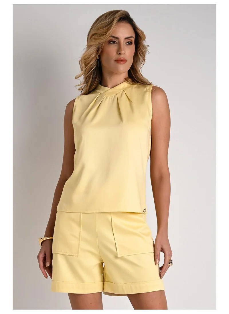Carmen Steffens High Neck Blouse with Yellow Crossover