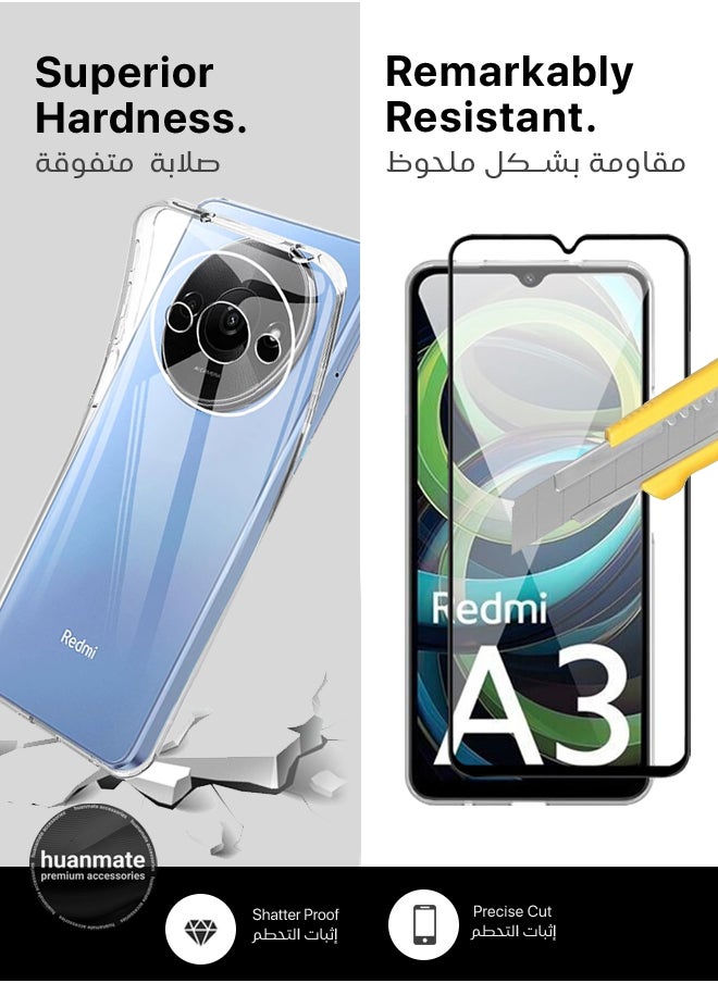 huanmate - 2 in 1 Xiaomi Redmi A3 Protection Pack - Ultra Clear Shockproof Case & Edge-to-Edge Screen Protector, 360 Degree Protection, Back Cover & Screen Protector for Xiaomi Redmi A3 - Image 1
