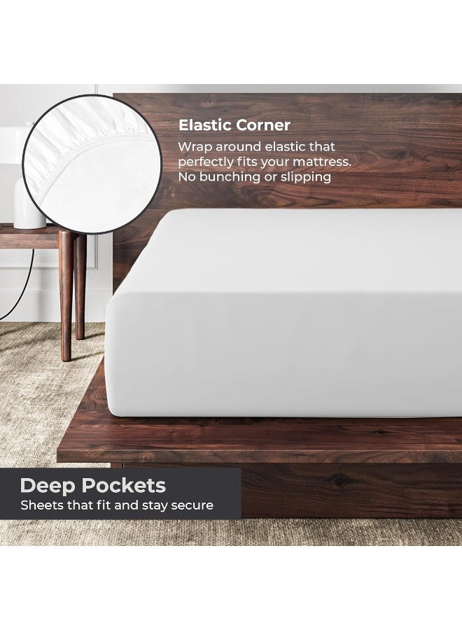 Sleepy Town King Size Bed Sheets - 3 Piece - NO Flat Sheet Included - King Sheet Set - Soft, Comfy & Cooling - Easy Care - Wrinkle & Fade Resistant - Brushed Microfiber - Deep Pocket Sheets (White) - Image 4