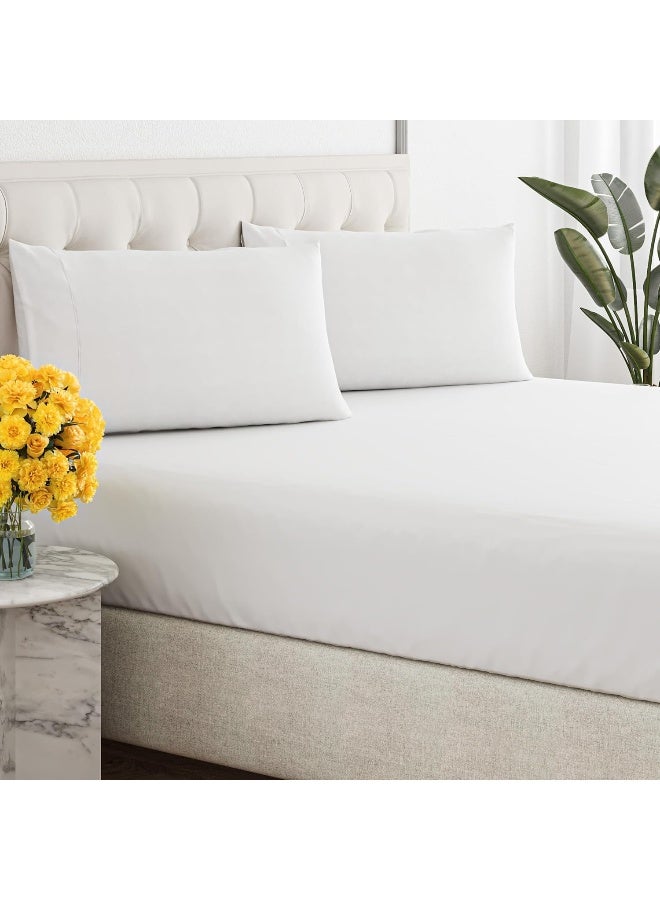 Sleepy Town King Size Bed Sheets - 3 Piece - NO Flat Sheet Included - King Sheet Set - Soft, Comfy & Cooling - Easy Care - Wrinkle & Fade Resistant - Brushed Microfiber - Deep Pocket Sheets (White) - Image 1