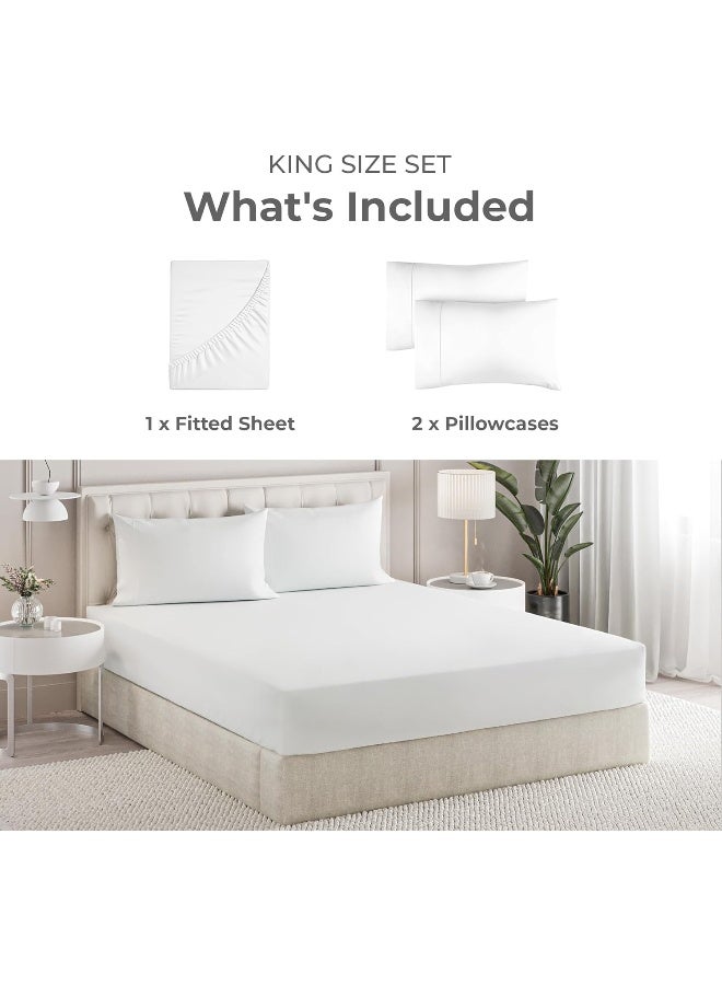 Sleepy Town King Size Bed Sheets - 3 Piece - NO Flat Sheet Included - King Sheet Set - Soft, Comfy & Cooling - Easy Care - Wrinkle & Fade Resistant - Brushed Microfiber - Deep Pocket Sheets (White) - Image 2