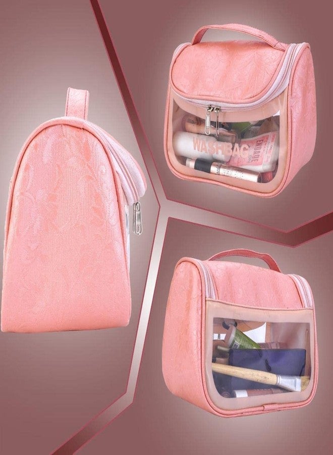 BELENZO Clear Toiletry Bag, Wash Make Up Bag PVC Waterproof Zippered Cosmetic Bag, Portable Carry Pouch for Women Men (M, Pink Design) - Image 2