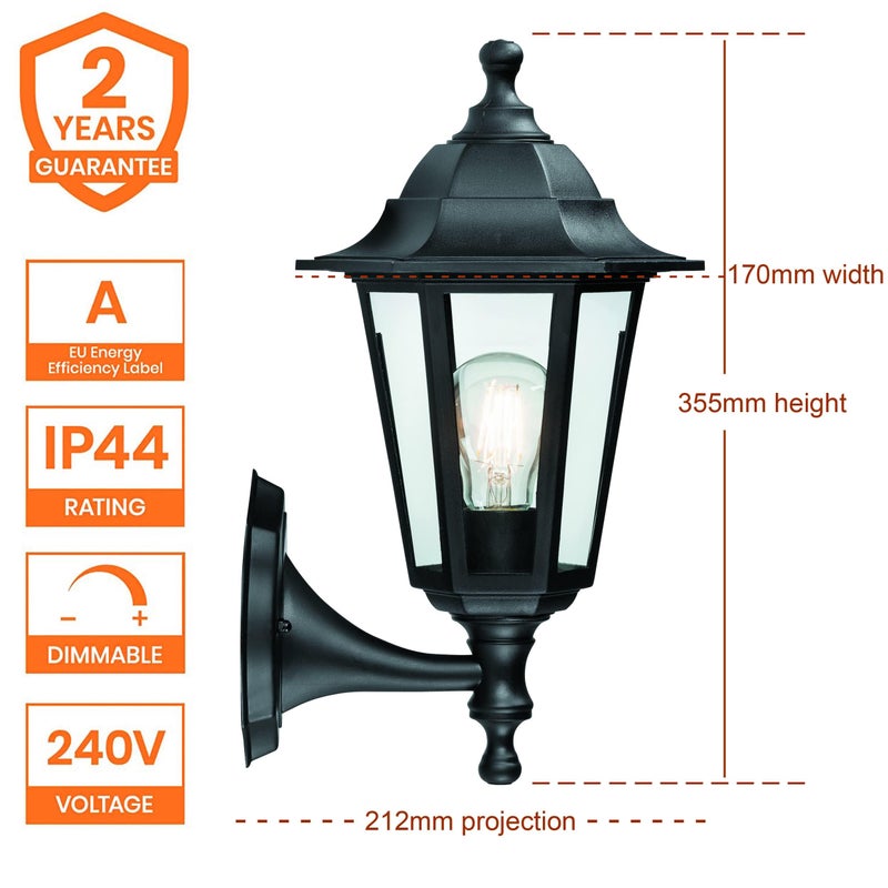 national lighting Mayflower Traditional Style Black Outdoor Garden Security Porch Weatherproof Wall Light Lantern IP44 Rated Reversible  - Image 2