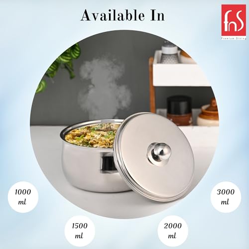 FNS Ebro Stainless Steel Double Wall Insulated Designer Casserole with Lid Elegant Hot Pot Food Warmer, Self Locking Press Lid, Hot Food Upto 8 Hours (1500 ml) - Image 4