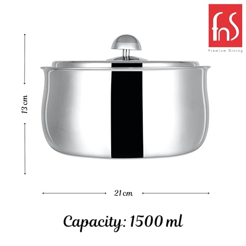 FNS Ebro Stainless Steel Double Wall Insulated Designer Casserole with Lid Elegant Hot Pot Food Warmer, Self Locking Press Lid, Hot Food Upto 8 Hours (1500 ml) - Image 5