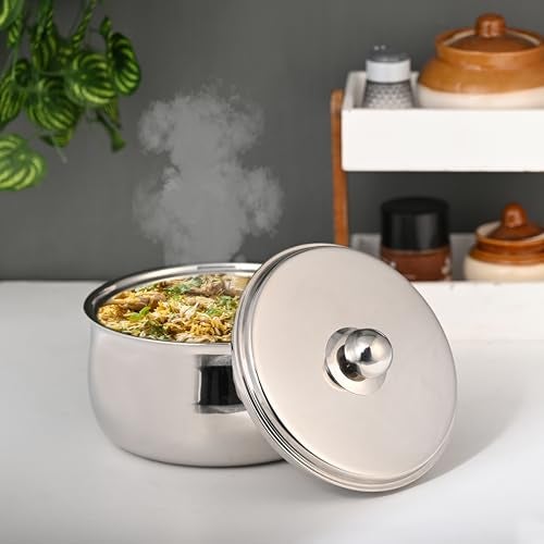 FNS Ebro Stainless Steel Double Wall Insulated Designer Casserole with Lid Elegant Hot Pot Food Warmer, Self Locking Press Lid, Hot Food Upto 8 Hours (1500 ml) - Image 1