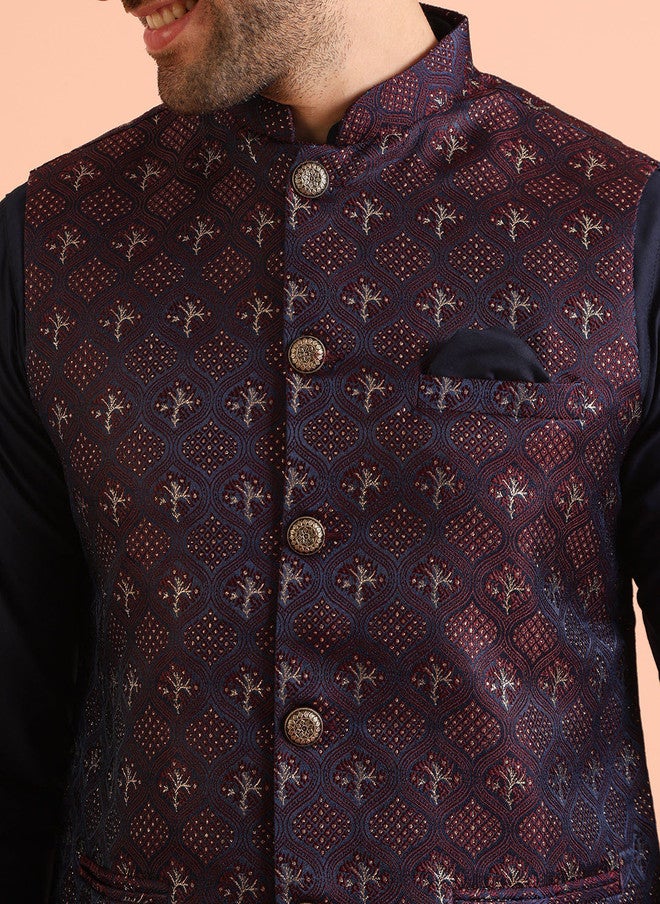 KISAH Mandarin Collar Straight Kurta & Trouser With Nehru Jacket - Image 2