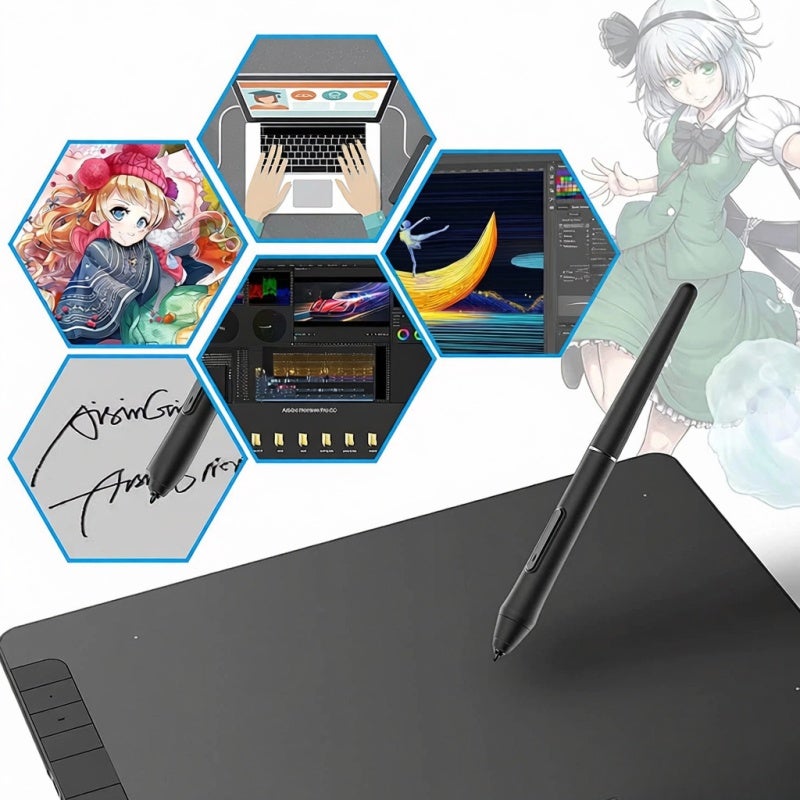 Graphics Tablet: 10x6In Large Working Area, 8 Customizable Shortcut Keys, Battery-free Pen - 8192 Pressure Level, Smart Chip Digital Sketch Pad for Digital Artists, Designers & On-the-go Creators - Image 2