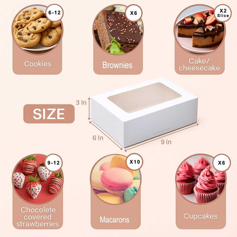 Leafiew 30 Pack Treat Boxes for Desserts - Cookie Boxes with Window for Gift Giving â€“ 9x6x3 Inches Small Cookie Containers for Strawberries, Cupcake, Candy, Charcuterie, Pastry, Donuts, Baked Goods (White) - Image 2