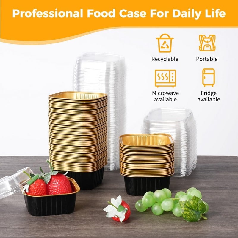 Generic Aluminum Foil Baking Cup, Disposable Ramekins Muffin Individual Square Cupcake Container, 100 Pcs Dessert Cups With Lids, Cupcake Liners, Foil Flan Baking Cups For Party - Image 2