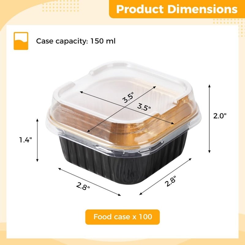 Generic Aluminum Foil Baking Cup, Disposable Ramekins Muffin Individual Square Cupcake Container, 100 Pcs Dessert Cups With Lids, Cupcake Liners, Foil Flan Baking Cups For Party - Image 3