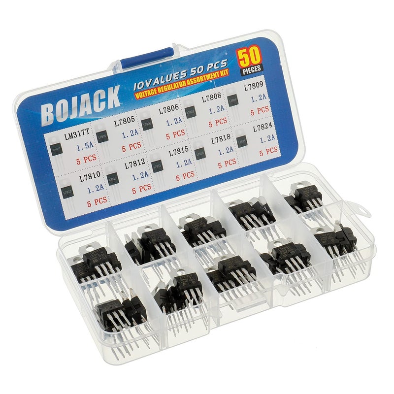BOJACK 10 Values 50 Pcs LM317 L7805 L7806 L7808 L7809 L7810 L7812 L7815 L7818 L7824 TO-220 Package High Current Positive Voltage Regulator Assortment Kit - Image 2